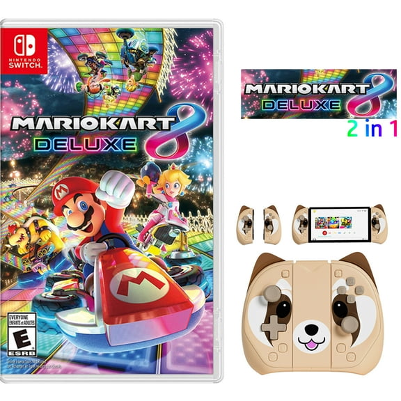 Mario Kart 8 Deluxe Game Disc and Switch Joypad for Nintendo Switch Controller Brown, L/R Gaming Wireless Controller for Nintendo Switch/ Switch OLED /Switch Lite Replacement