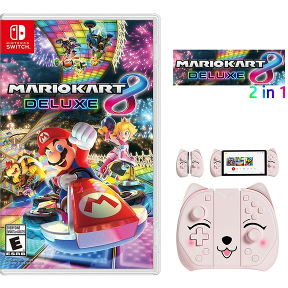 Mario Kart 8 Deluxe Game Disc and Switch Joypad for Nintendo Switch Controller Pink, L/R Gaming Wireless Controller for Nintendo Switch/ Switch OLED /Switch Lite Replacement