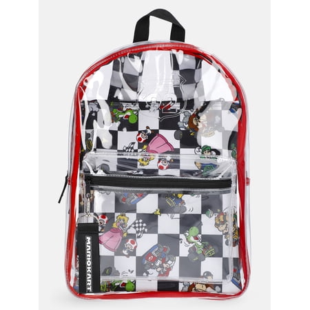 Nintendo Mario Kart 17" Unisex Clear Backpack with Printed Laptop Sleeve, Red