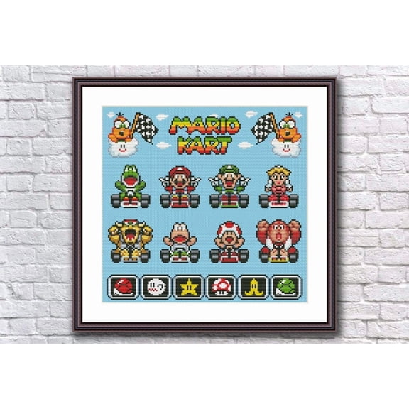 Mario Kart Pixel Poster Retro Racing Game Characters Wall Art Nintendo Style Print Gaming Room Decor House Decor Gift Idea Fan Size 24x36 Unframed Poster