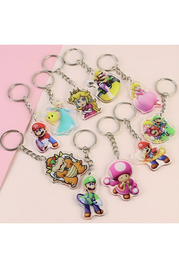 Mario Keychain Bulk, 10 Pack Acrylic Figure Keychain Exquisite Anime Keychains Cute Party Favors for Backpack