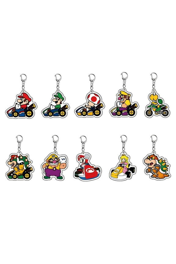 Mario Keychain Bulk, 10 Pack Acrylic Figure Keychain Exquisite Anime Keychains Cute Party Favors for Backpack