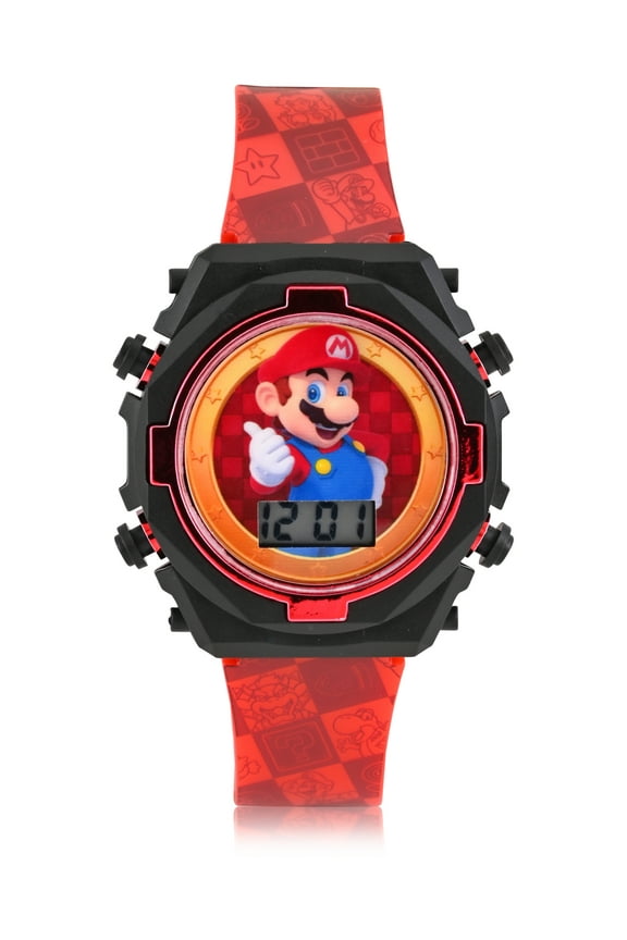 Mario Kids Contrast Colored Case Flashing Lights LCD Watch with Printed Strap (GSM4230WM)