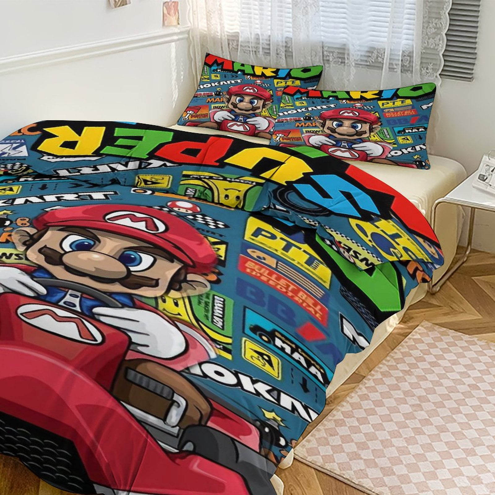 Mario Kids Bedding Set 3 Piece Set Cartoon Double-sided Printing Twin ...