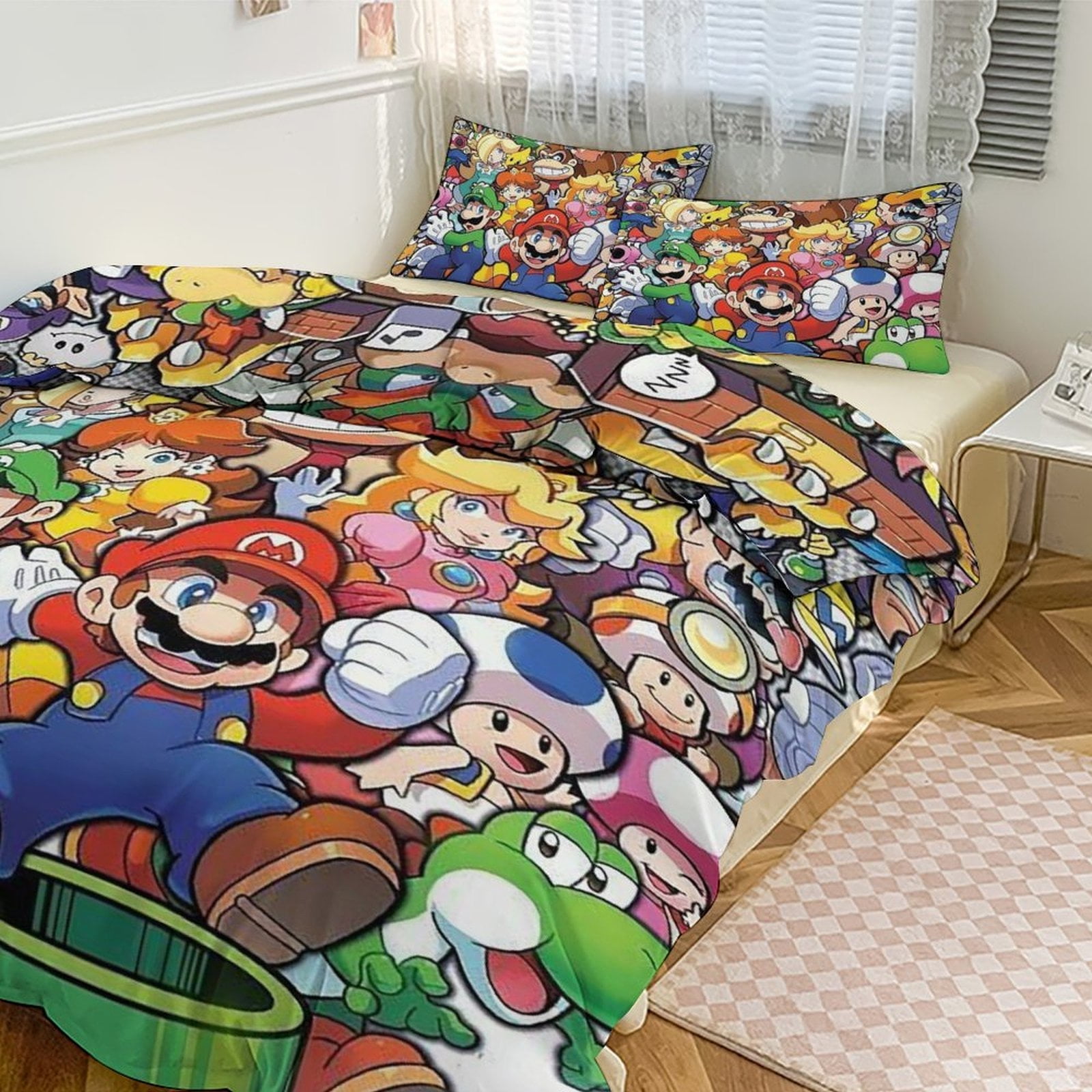 Mario Kids Bedding Set 3 Piece Set Cartoon Double-sided Printing Twin ...