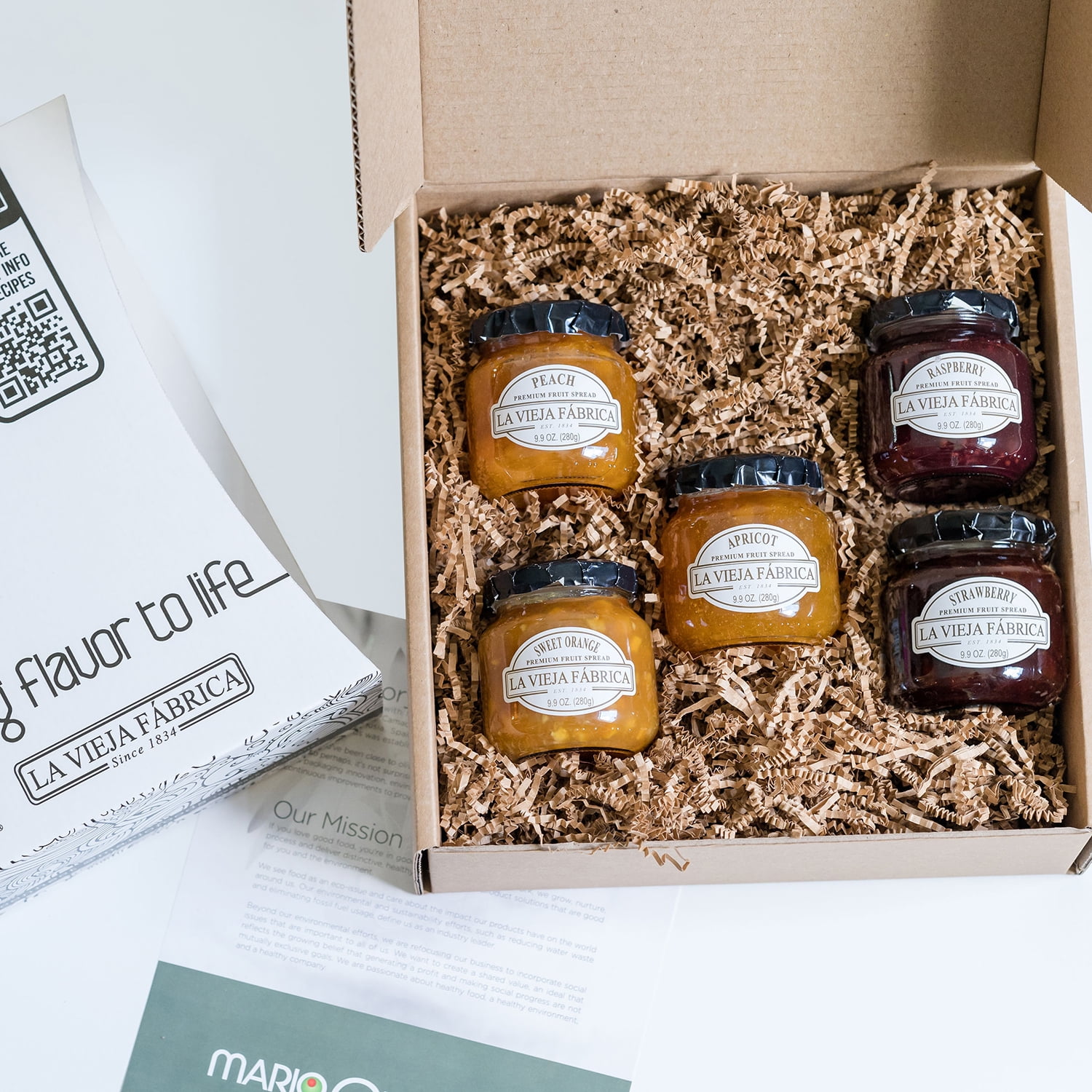 Mario La Vieja Variety Gift Pack 5 pc Box with Raspbery, Apricot, Orange, Peach and Strawberry