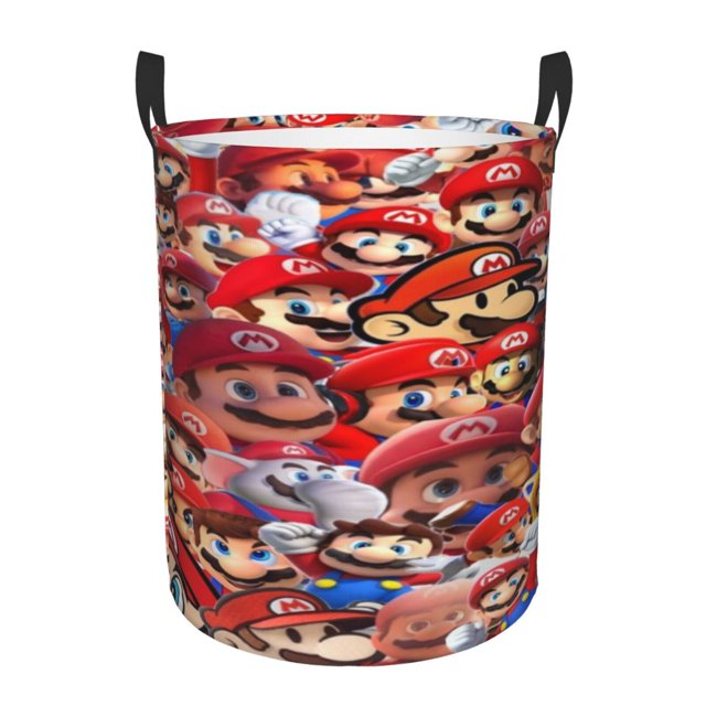 Mario Laundry Hamper Baskets Bags Foldable with Handles, Round