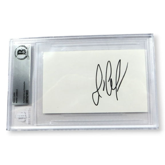 Mario Lemieux Signed Autographed Index Card Penguins HOFer BAS Encapsulated 8655