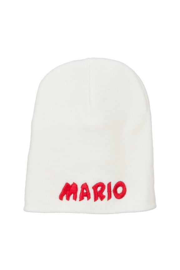 Mario Letter Embroidered Short Beanie - White OSFM