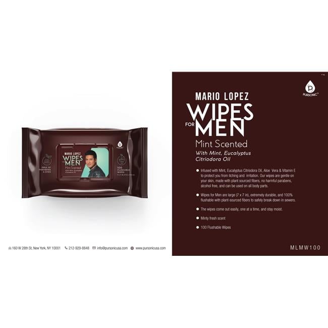 Mario Lopez MLMW100-3 Wipes for Men Flushable Mint Scented - Regular - 300 Count