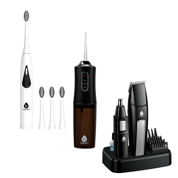 Mario Lopez Ultimate Grooming Oral Care Bundle: Men's Grooming Kit, Triple-Head Electric Tooth Wizard, and USB Water Flosser
