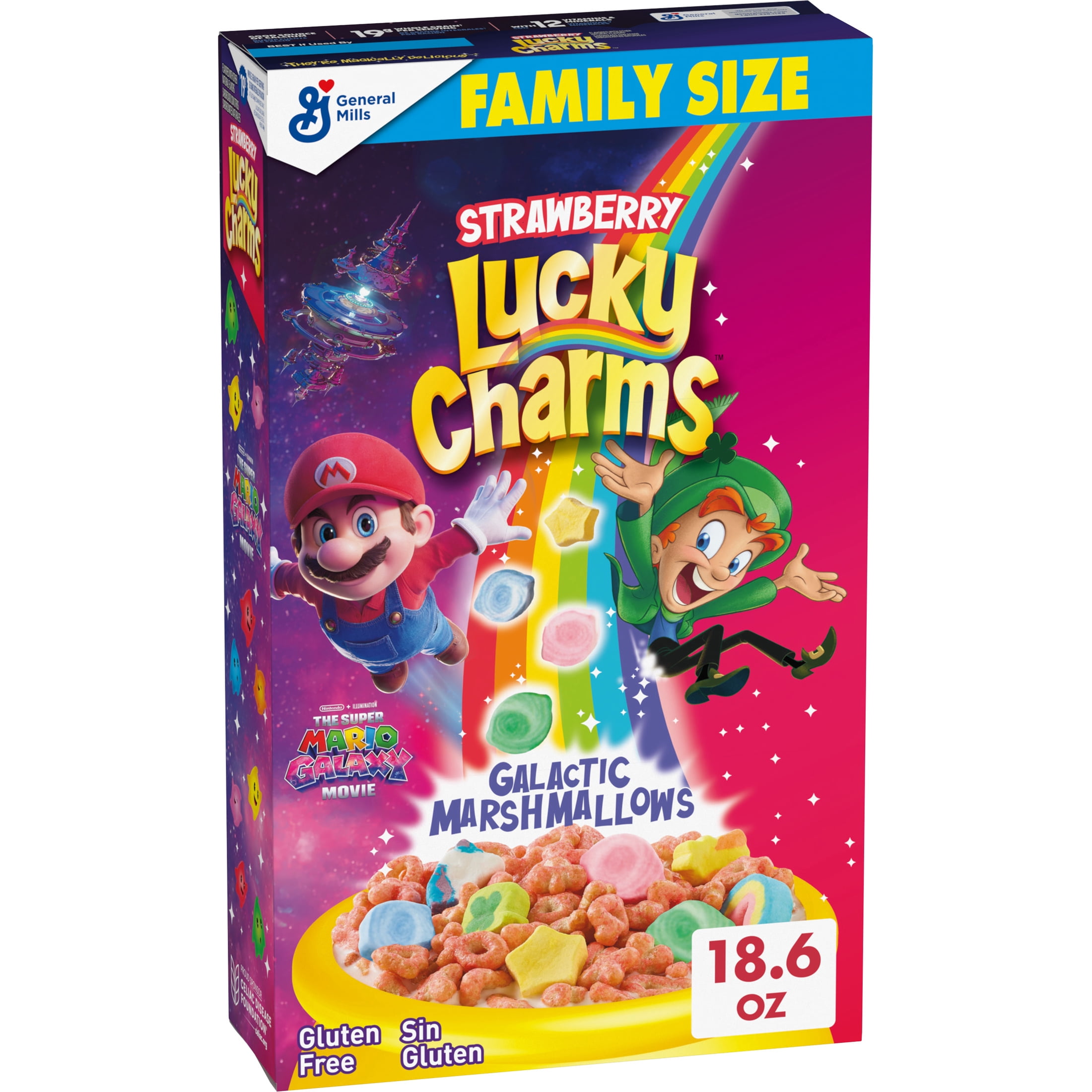Lucky Charms Cereal, The Super Mario Galaxy Movie, Strawberry, Family Size, 18.6 oz