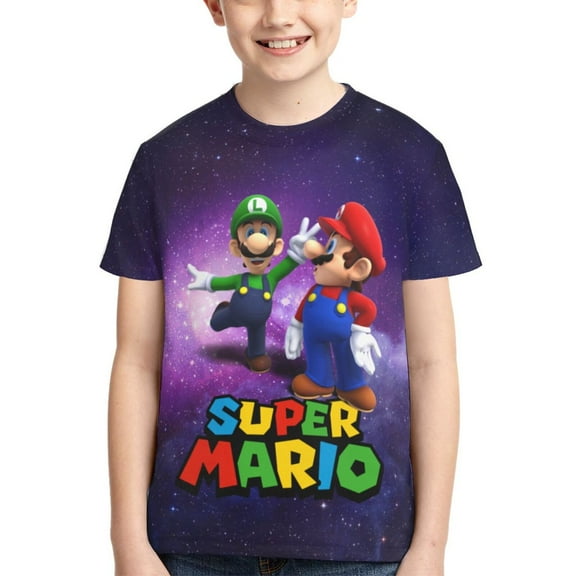 Mario Luigi Bros Teen T Shirts Unisex Crewneck Short Sleeve T-Shirt Tees Top For Boys Girls Youth Kids X-Small