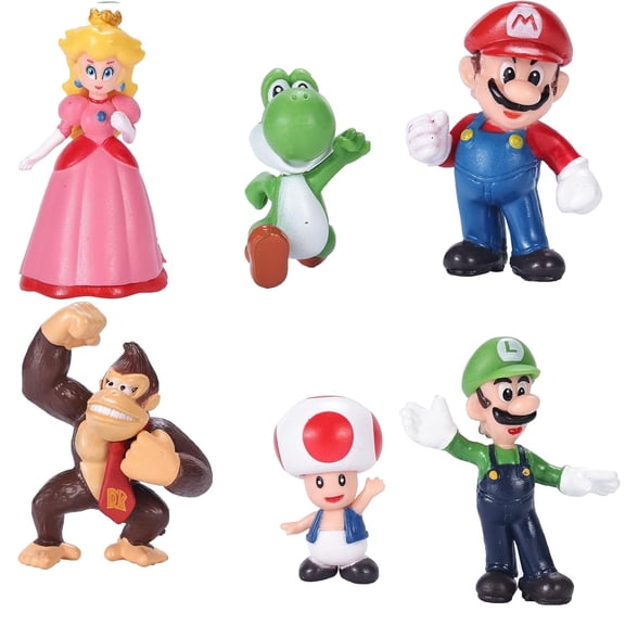 Figurines Mario Cake Toppers Action Figure, Birthday Party Decoration Set, Mystery Box, Room Office Decor (6-Pack)