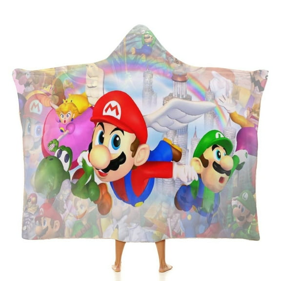 Mario Luigi Soft Wearable Blanket Hoodie Hooded Blanket Warm Decor Gift For Kids Adult For Sofa Bed Office