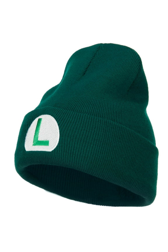 Mario Luigi Wario Waluigi Embroidered Long Beanie - Dk Green OSFM
