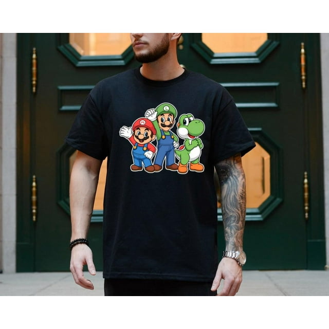 Mario Luigi and Yoshi Joyful Friends T-Shirt, Super Mario Friends Shirt, Clothing, Mario Vacation Shirt,Super Mario Bros Shirt, Cartoon Iconic Characters Sweatshirt Hoodie