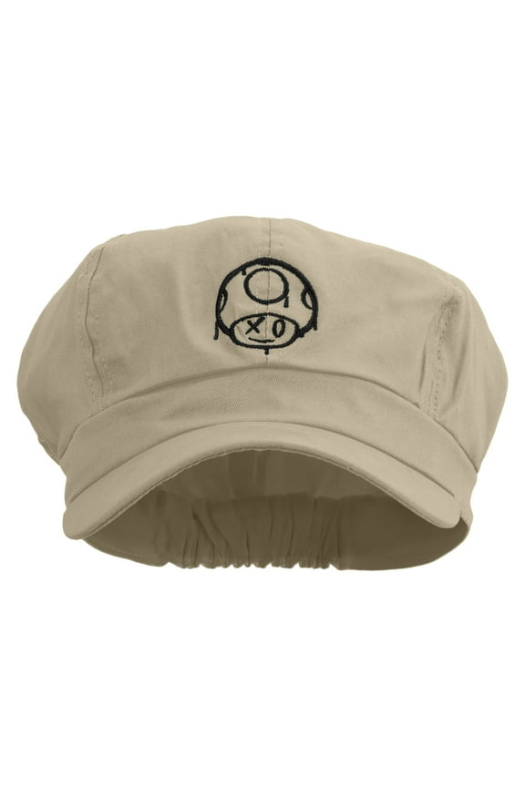 Mario Mushroom Paint Embroidered Cotton Elastic Newsboy Cap - Beige OSFM