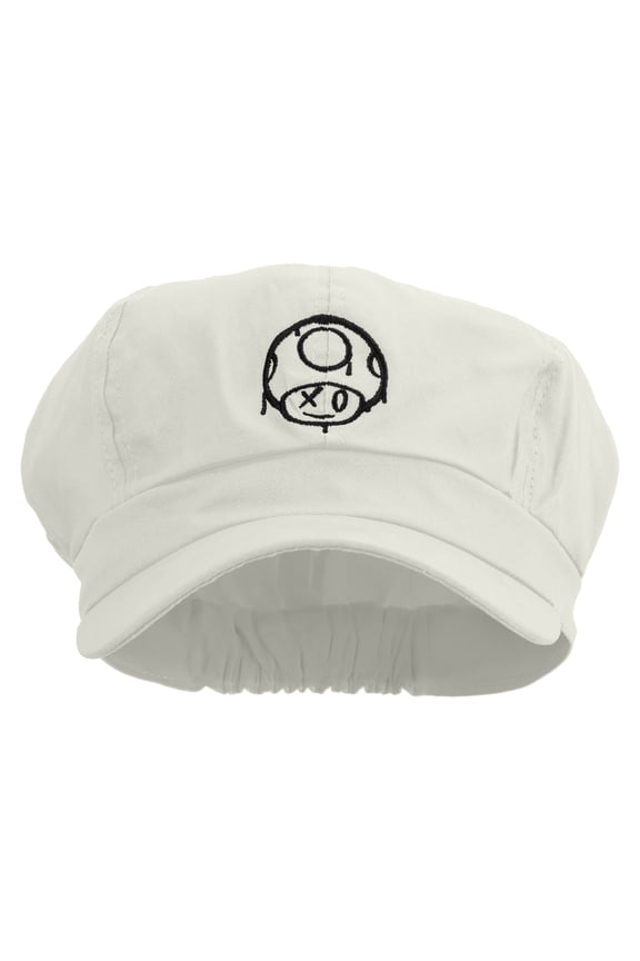 Mario Mushroom Paint Embroidered Cotton Elastic Newsboy Cap - White OSFM