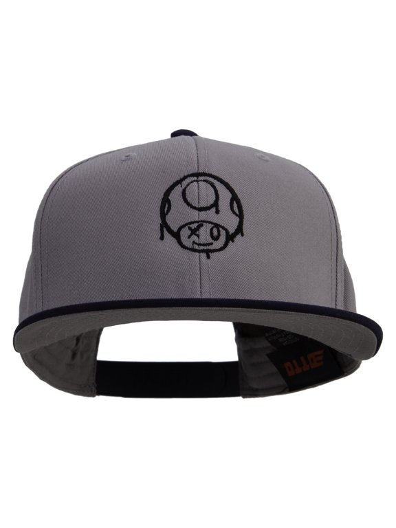 Mario Mushroom Paint Logo Embroidered Two Tone Superior Cotton Twill Flat Bill Snapback Cap - Navy Grey OSFM