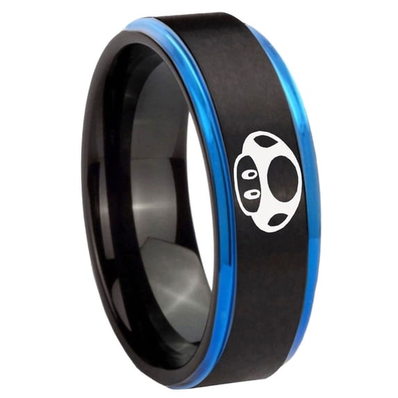 Mario Mushroom Step Edge Black And Blue Tungsten Men's Ring 10MM