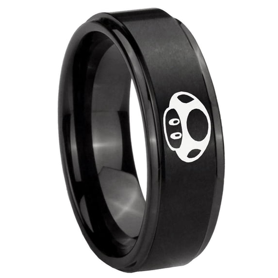 Mario Mushroom Step Edge Brush Black Tungsten Men's Ring 10MM