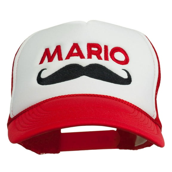 Mario Mustache Embroidered Foam Mesh Cap - Red White Red OSFM