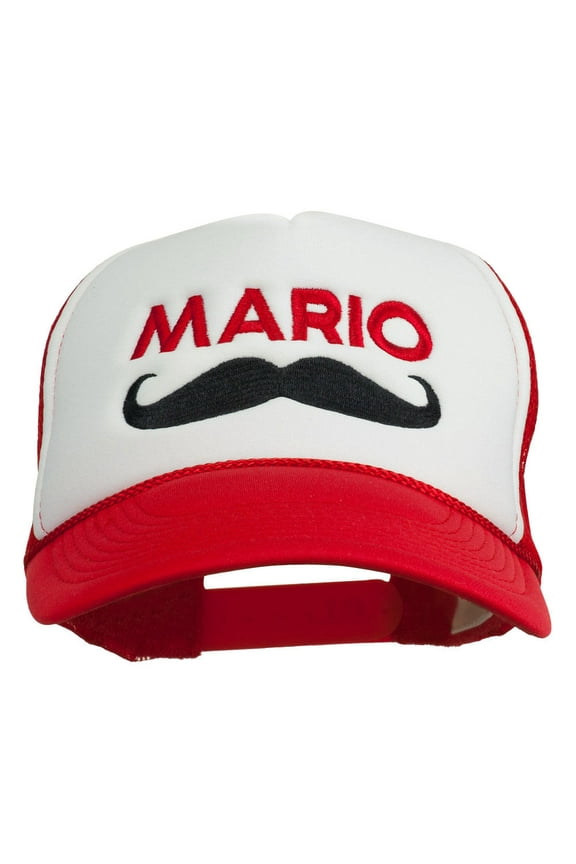 Mario Mustache Embroidered Foam Mesh Cap - Red White Red OSFM