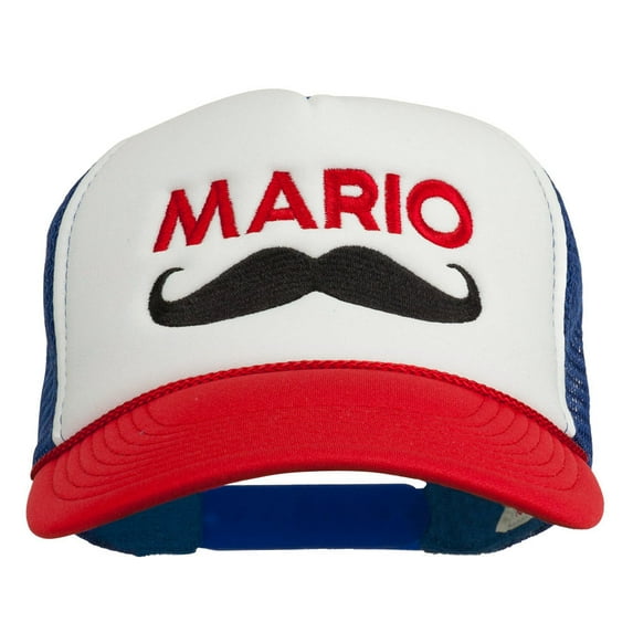 Mario Mustache Embroidered Foam Mesh Cap - Red White Royal OSFM