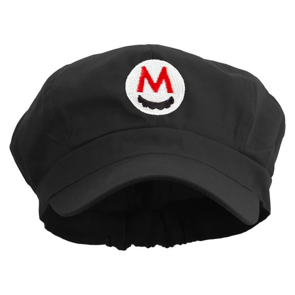 Mario Mustache Logo Embroidered Cotton Elastic Newsboy Cap - Black OSFM