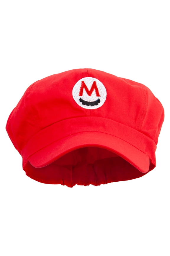 Mario Mustache Logo Embroidered Cotton Elastic Newsboy Cap - Red OSFM
