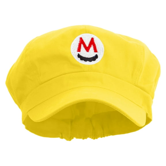 Mario Mustache Logo Embroidered Cotton Elastic Newsboy Cap - Yellow OSFM