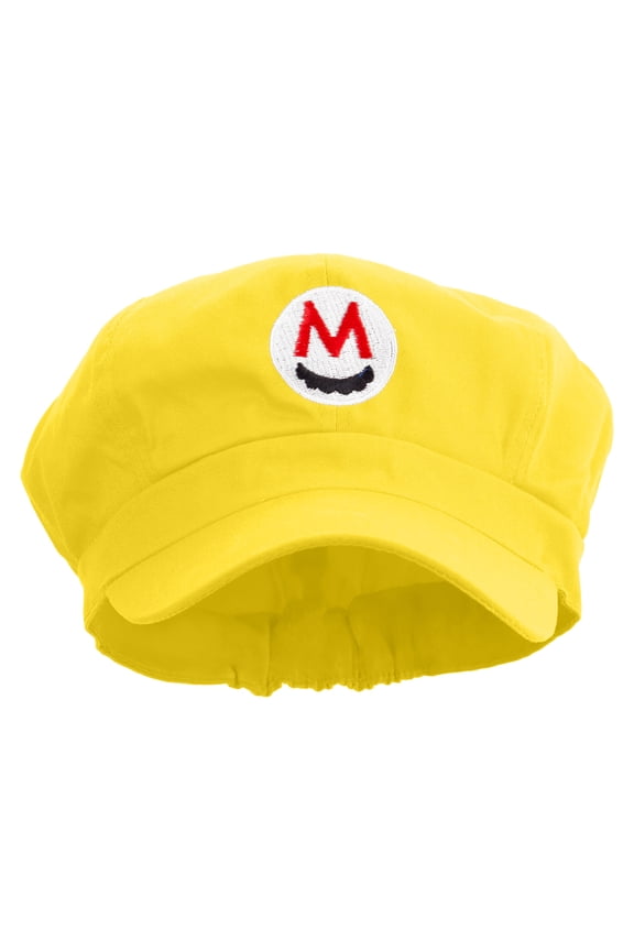 Mario Mustache Logo Embroidered Cotton Elastic Newsboy Cap - Yellow OSFM