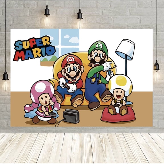 Mario Party Backdrop, 60x40 inch Mario Backdrop, perfect for boys' birthday party decorations, wall stickers, and photo backdrops.