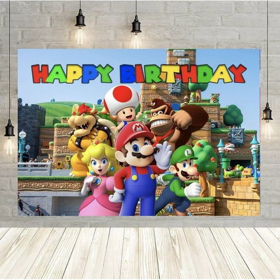Mario Party Backdrop, 60x40 inch Mario Theme Backdrop, Birthday Cake Table Decorations