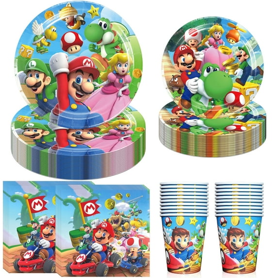 Game Party Decoration, 80 PCS Tableware Set Includes 40 Plates, 20 Napkins, 20 Cups for Kids Birthday Party Supplies