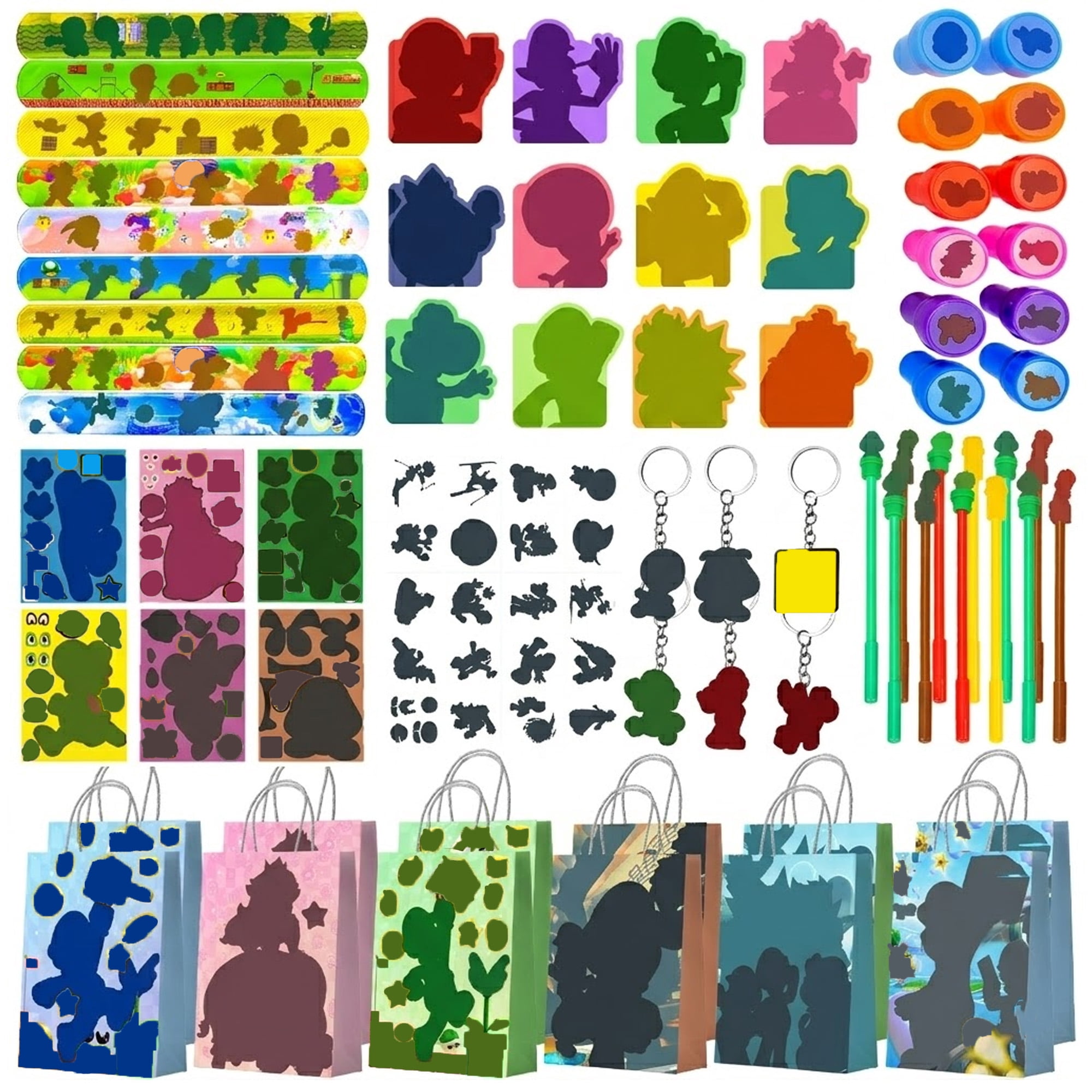 Kids Party Favors,104pcs All-in-One Kids Stationery Favors Sets - Cartoon Gift Bags Notebooks DIY Stickers Seals etc Cartoon Birthday Party Favors for Boys/Girls,for Cartoon Party Supplies