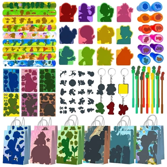 Kids Party Favors,104pcs All-in-One Kids Stationery Favors Sets - Cartoon Gift Bags Notebooks DIY Stickers Seals etc Cartoon Birthday Party Favors for Boys/Girls,for Cartoon Party Supplies