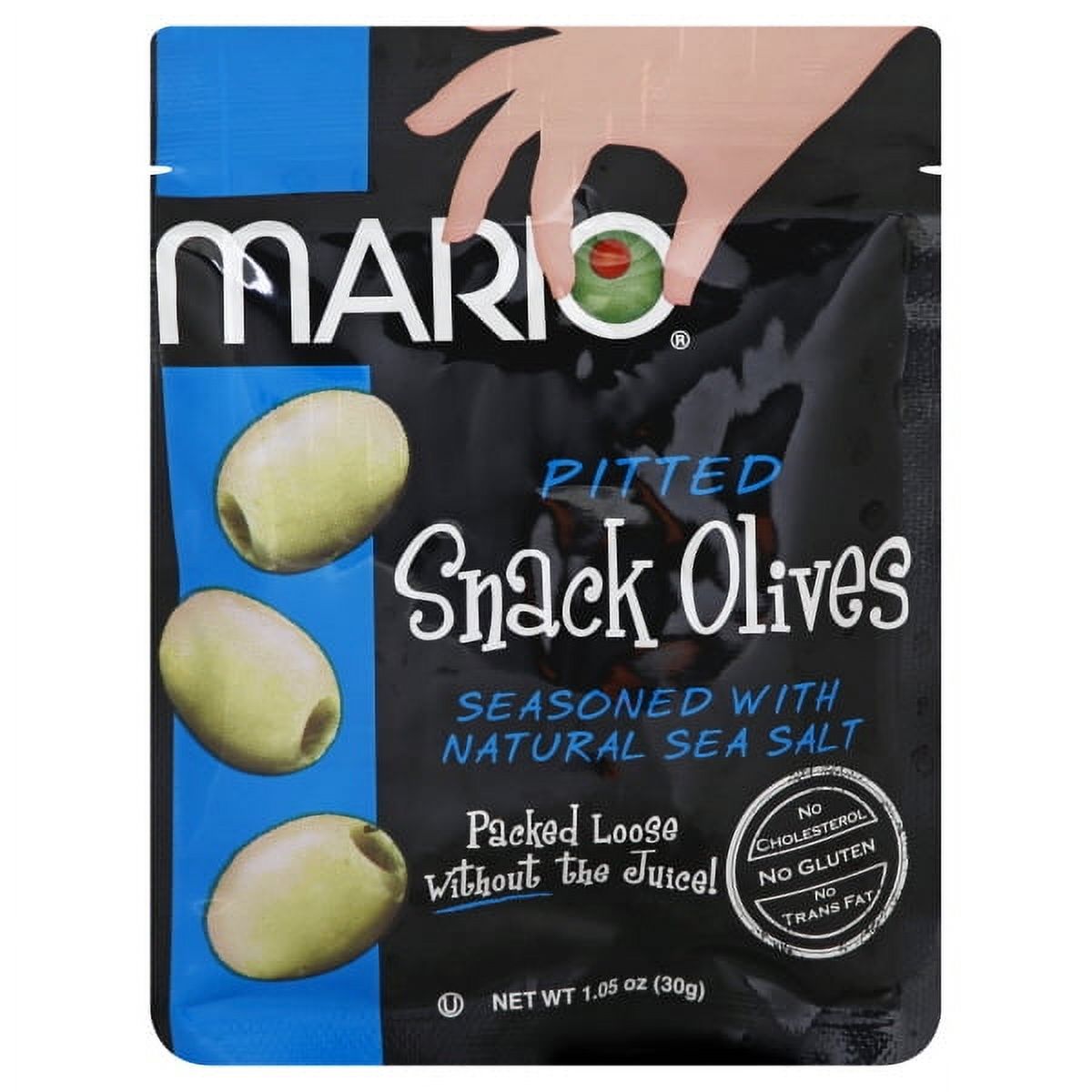Mario® Pitted Green Snack Olives Seasoned with Natural Sea Salt 1.05 oz