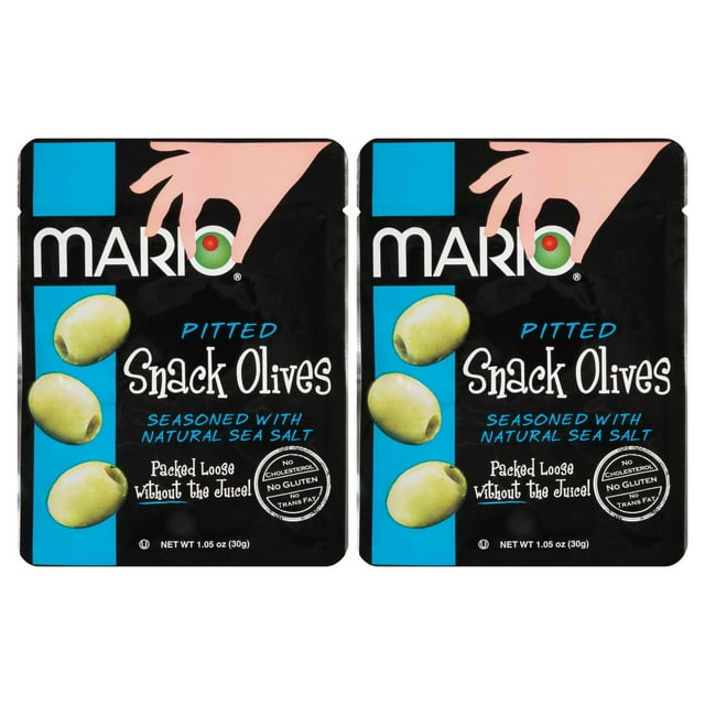 (2 pack) Mario Pitted Snack Olives Seasoned with Natural Sea Salt, 1.05