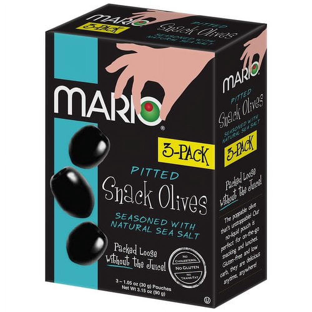 Mario Pitted Snack Olives Seasoned with Natural Sea Salt, 1.05 oz, 3 count