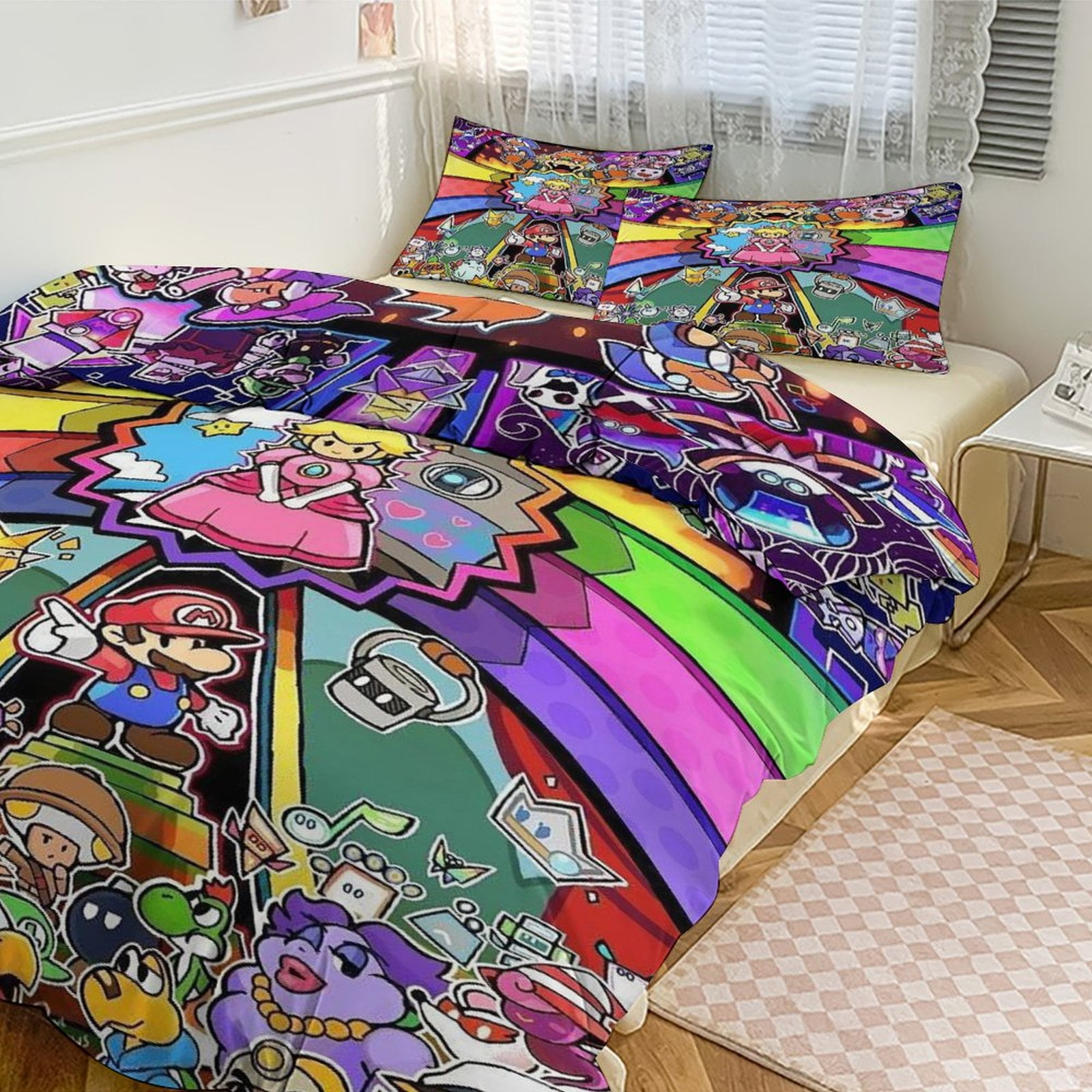 Mario Princess Peach Kids Bedding Set 3 Piece Set Cartoon Double-sided ...