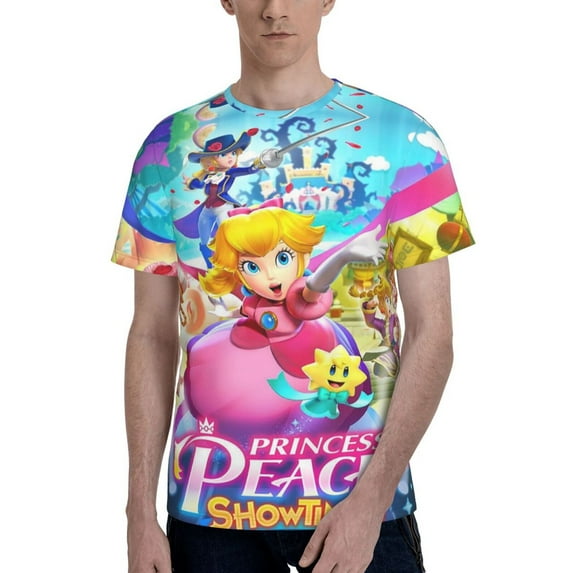 Mario Princess Peach Mens 3d Graphic Print Shirts Casual Short Sleeve Tee Shirts
