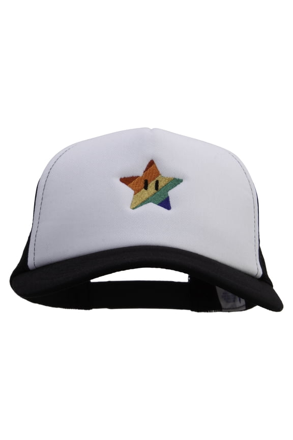 Mario Rainbow Star Logo Embroidered Cotton Trucker Cap - Black OSFM