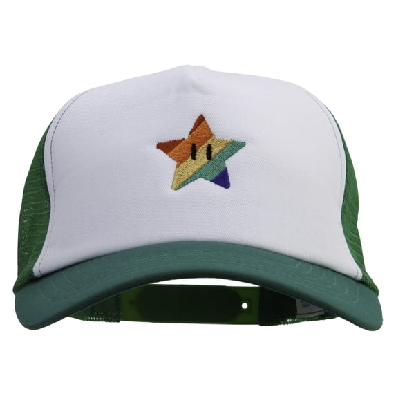 Mario Rainbow Star Logo Embroidered Cotton Trucker Cap - Kelly Green OSFM