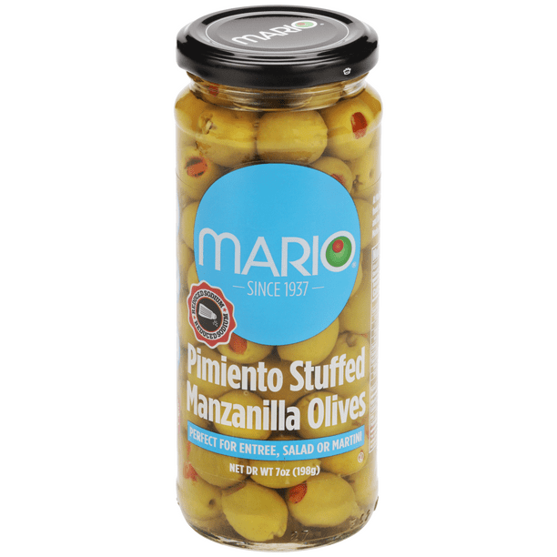 Mario Reduced Sodium Green Olives Stuffed with Pimiento, 7 oz