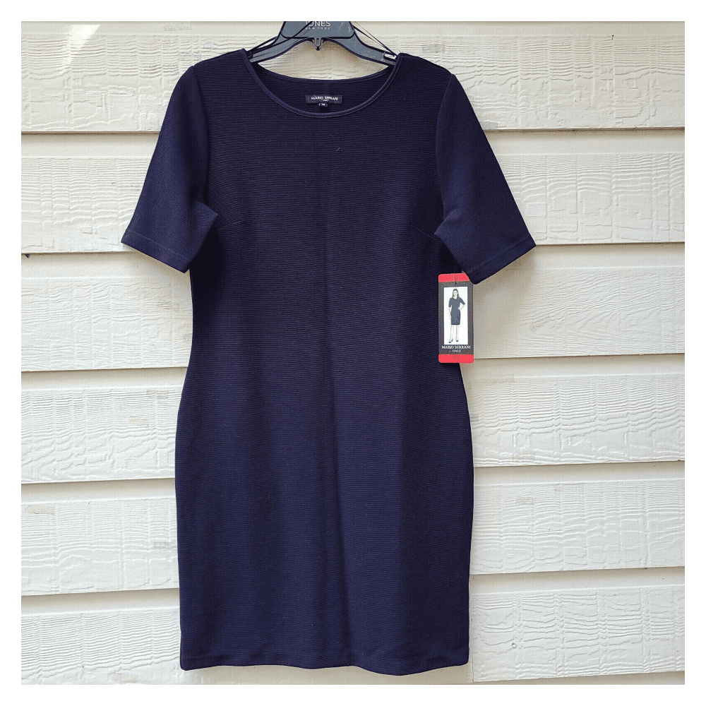 Mario Serrani Italy Women's Textured Knit Stretch Shift Dress, Navy, Size M  - Walmart.com