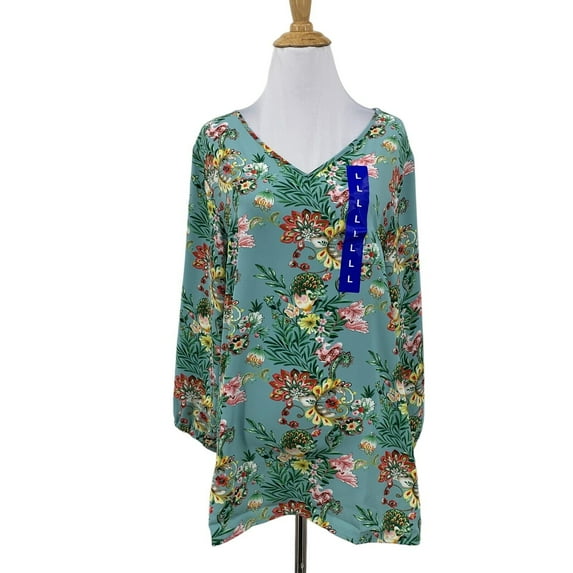 Mario Serrani Italy Womens V Neck Quarter Sleeve Top (Blue Floral, 3X)