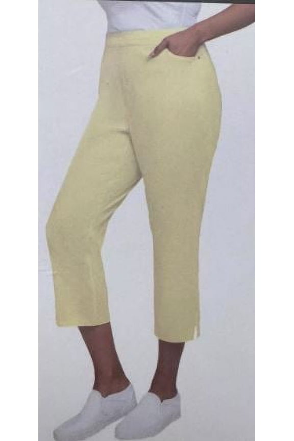 Ladies' Pull-On Capri Pants, Yellow with White Stripes Large