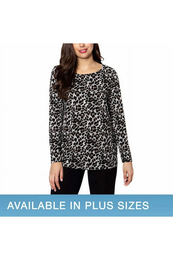 Womens Long Sleeve Crew Neck Top Brown Leopard Size: XL, Color: Brown Leopard